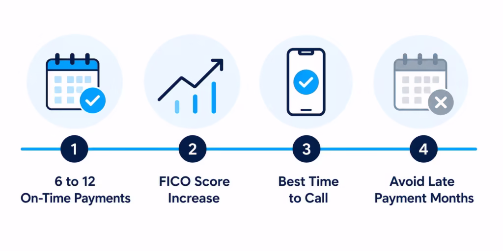 horizontal timeline showing the best stages to request a lower credit card interest rate