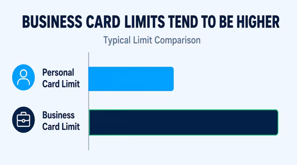Bar chart illustrating that business card credit limits are typically higher than personal card limits