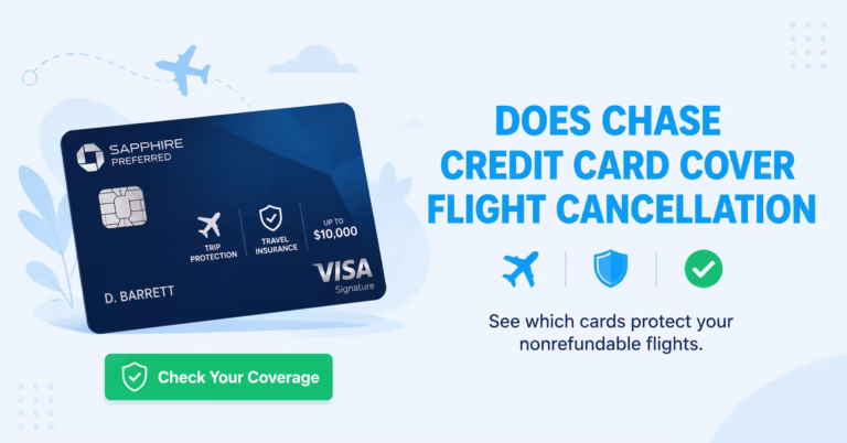 Credit card with airplane and shield icons illustrating flight cancellation insurance coverage