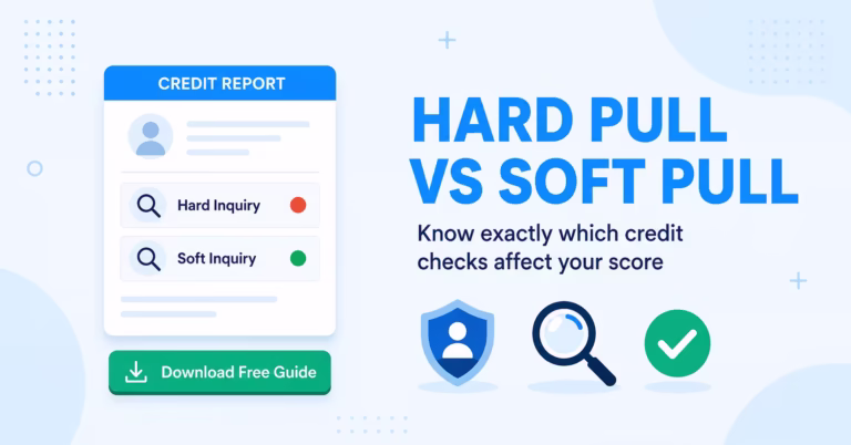 Credit report showing hard inquiry and soft inquiry labels for a hard pull vs soft pull comparison guide