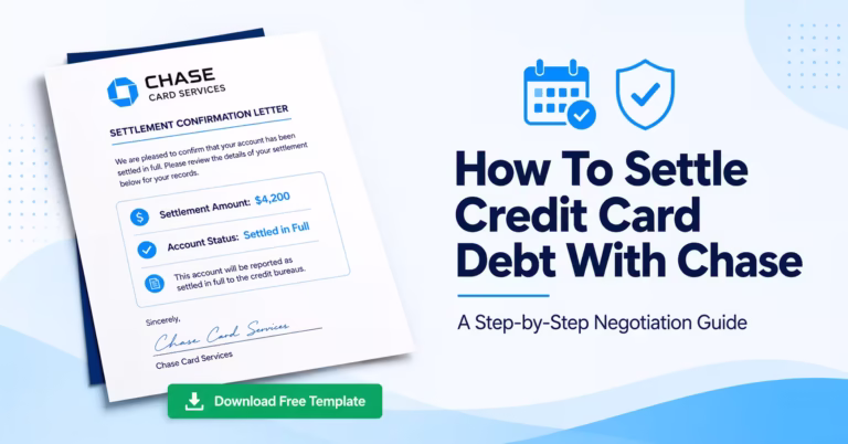 Signed Chase credit card settlement letter next to a guide on how to settle credit card debt with Chase.