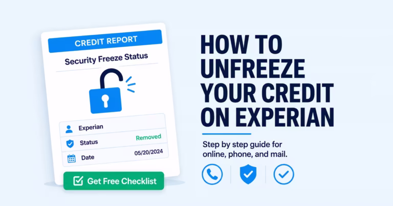 Illustration of an unlocked credit report document showing how to unfreeze your credit on Experian