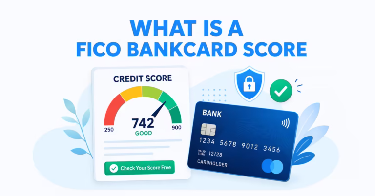 Credit score gauge dial showing what is a fico bankcard score range from 250 to 900