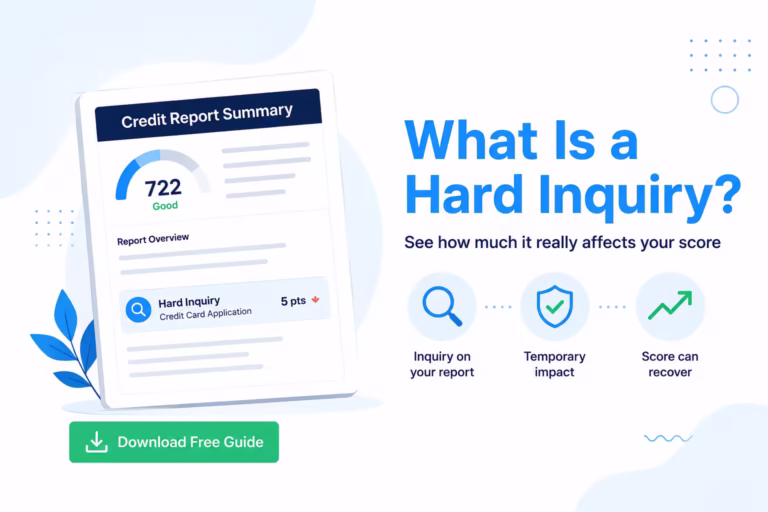Credit report document showing a hard inquiry line item next to a score impact icon