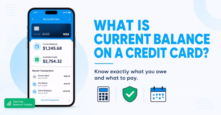 Smartphone screen showing current balance and available credit on a credit card app
