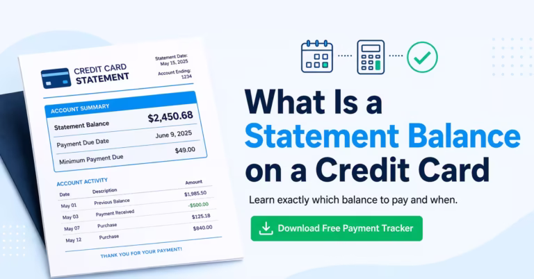 credit card statement showing statement balance, due date, and minimum payment summary box