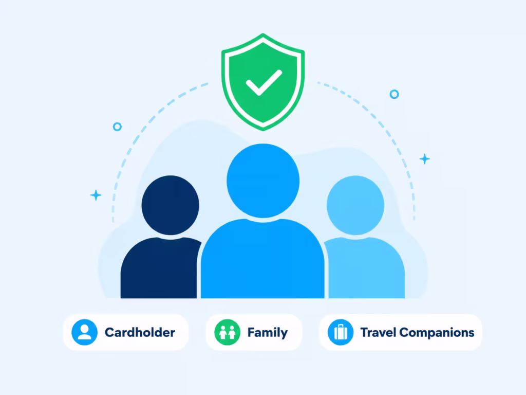 Illustration of a family group under a protective shield representing insurance coverage