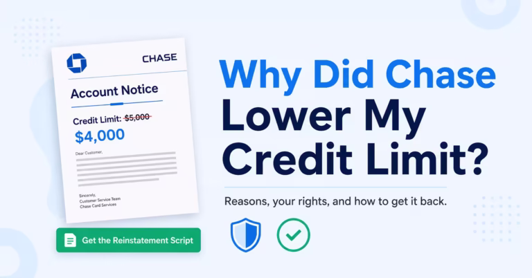Bank notice letter beside text explaining why Chase lowered a credit limit
